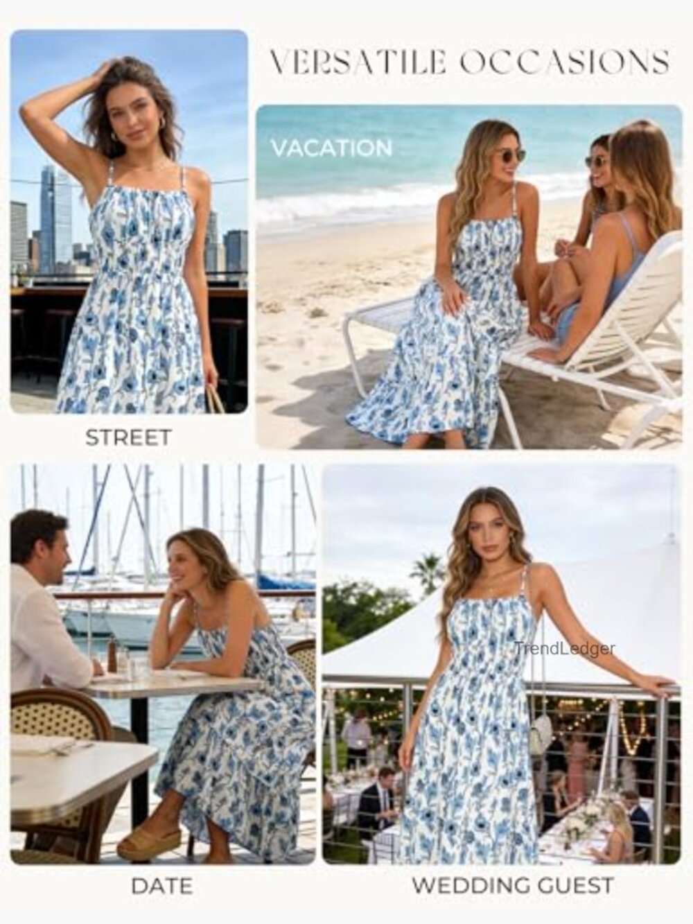 Smocked Floral Maxi Dress Boho Beach Sundress with Pockets - Picture 2 of 7